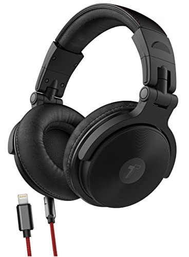 Thore Over Ear iPhone Headphones with Lightning Connector (Apple MFi Certified) – Closed Back Studio DJ Monitor Earphones (V200 Black/Red)