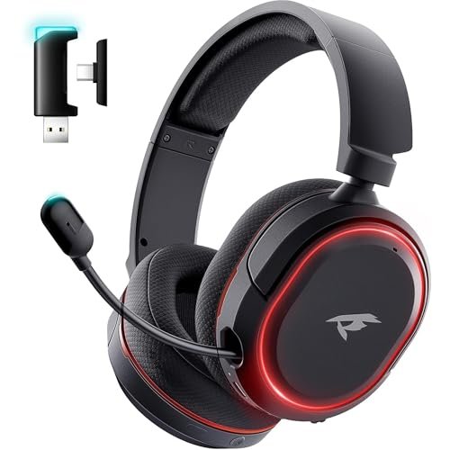 Wireless Gaming Headset, 7.1 Surround Sound, 2.4Ghz USB Gaming Headphones Bluetooth 5.4, 100-Hr Noise Canceling Mic RGB Light